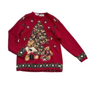 Heirloom Collectibles Women's Ugly Christmas Sweater Sz M Red Beaded Embroidered